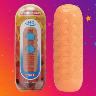 MASTURBATEUR ORANGE A 2 BOULES